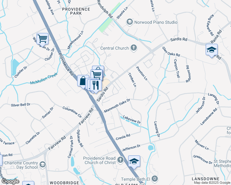 map of restaurants, bars, coffee shops, grocery stores, and more near 5024 Sardis Road in Charlotte