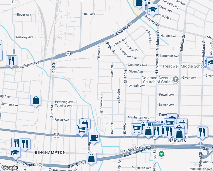 map of restaurants, bars, coffee shops, grocery stores, and more near 841 Baltic Street in Memphis