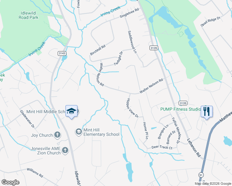 map of restaurants, bars, coffee shops, grocery stores, and more near 3730 Walter Nelson Road in Mint Hill