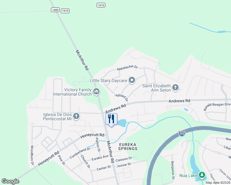 map of restaurants, bars, coffee shops, grocery stores, and more near 6622 Julliard Drive in Fayetteville
