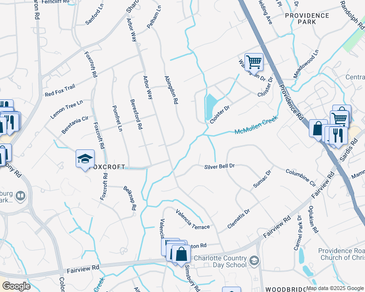 map of restaurants, bars, coffee shops, grocery stores, and more near 4059 Abingdon Road in Charlotte