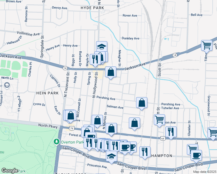 map of restaurants, bars, coffee shops, grocery stores, and more near 737 North Merton Street in Memphis