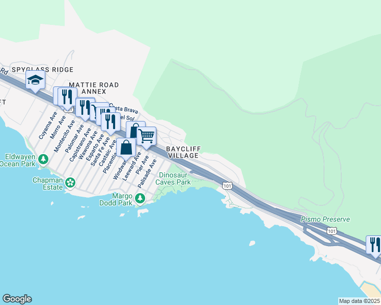 map of restaurants, bars, coffee shops, grocery stores, and more near 260 Foothill Road in Pismo Beach
