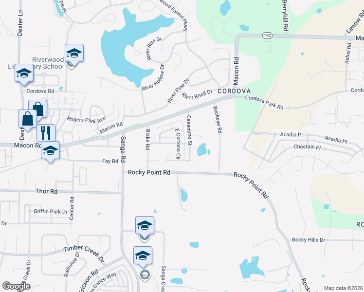 map of restaurants, bars, coffee shops, grocery stores, and more near 1116 Cortona Place in Memphis