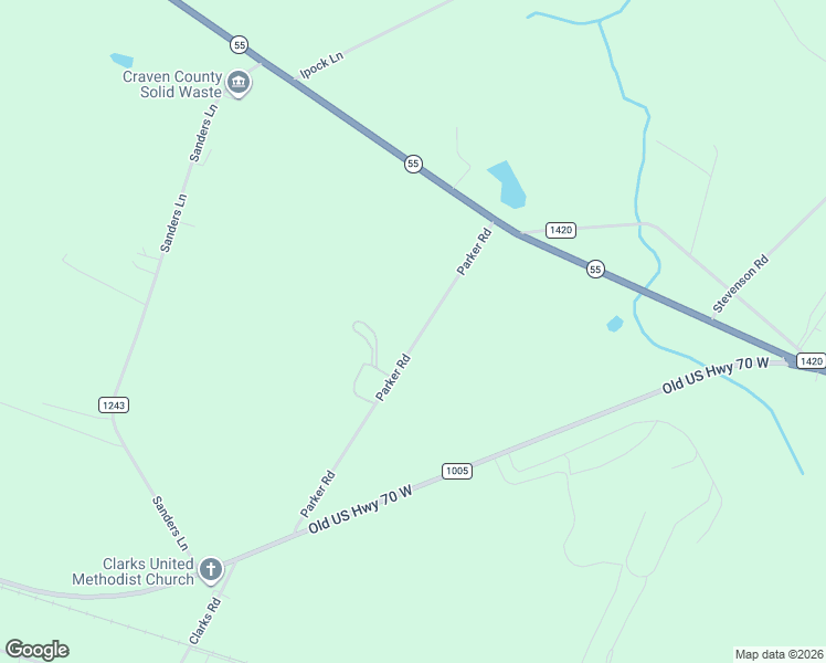 map of restaurants, bars, coffee shops, grocery stores, and more near 355 Parker Road in New Bern