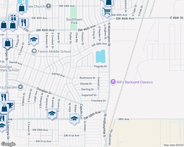 map of restaurants, bars, coffee shops, grocery stores, and more near 1120 Rushmore Drive in Amarillo