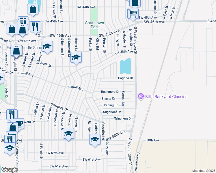 map of restaurants, bars, coffee shops, grocery stores, and more near 1148 Rushmore Drive in Amarillo