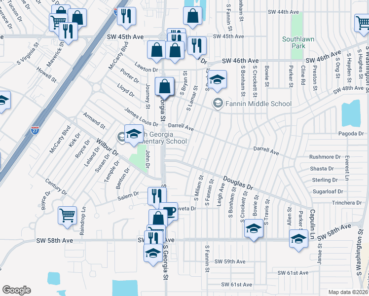map of restaurants, bars, coffee shops, grocery stores, and more near 2403 Southwest 50th Avenue in Amarillo