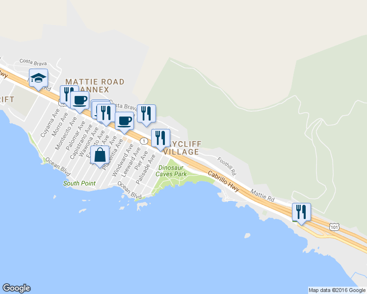 map of restaurants, bars, coffee shops, grocery stores, and more near 260 Foothill Road in Pismo Beach