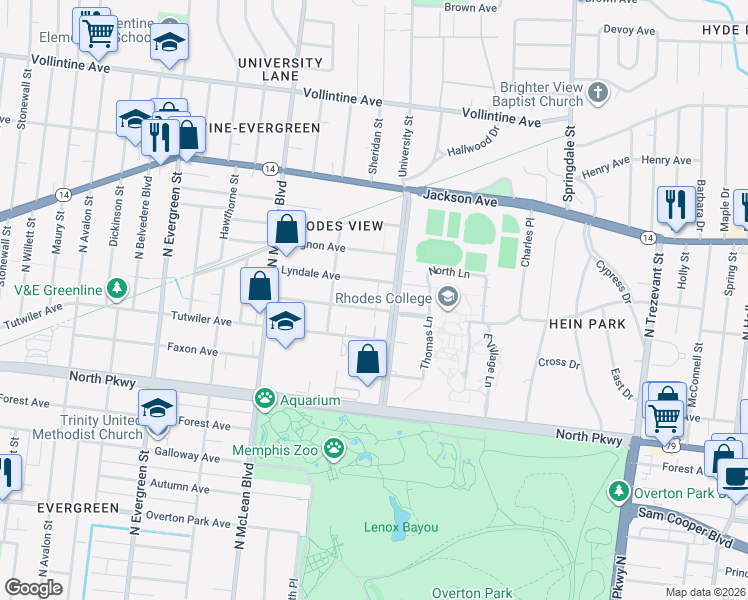 map of restaurants, bars, coffee shops, grocery stores, and more near 1981 Snowden Avenue in Memphis