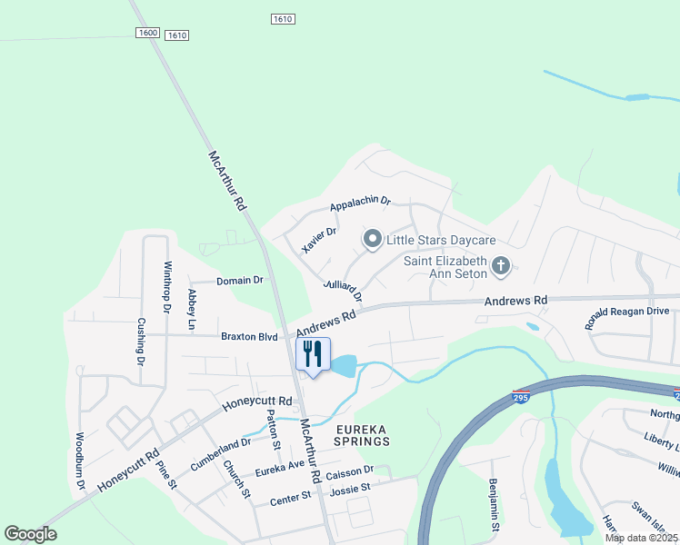 map of restaurants, bars, coffee shops, grocery stores, and more near 1010 Bucknell Road in Fayetteville