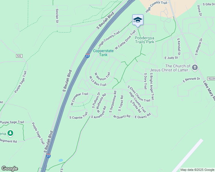 map of restaurants, bars, coffee shops, grocery stores, and more near 1262 West Lil Ben Trail in Flagstaff