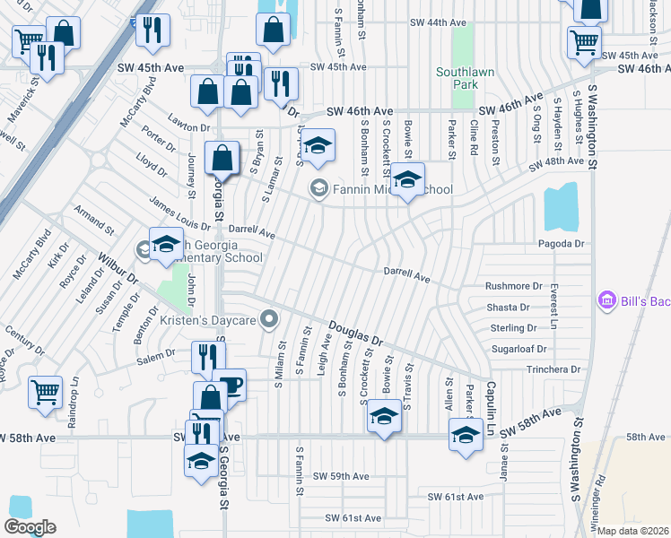 map of restaurants, bars, coffee shops, grocery stores, and more near 5006 Leigh Avenue in Amarillo