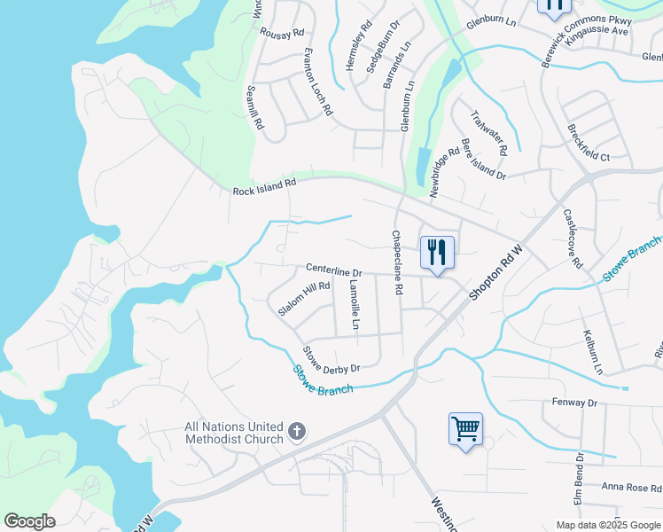 map of restaurants, bars, coffee shops, grocery stores, and more near 6826 Centerline Drive in Charlotte