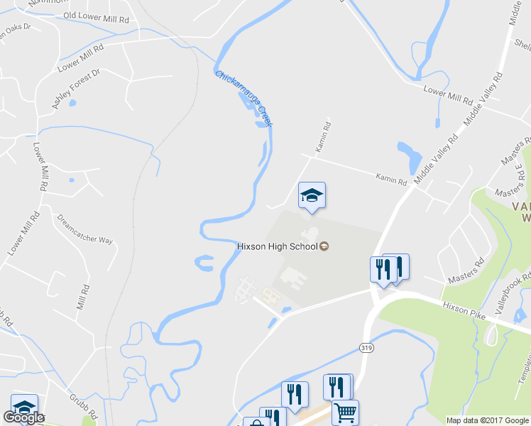 map of restaurants, bars, coffee shops, grocery stores, and more near 1461 Kamin Road in Chattanooga