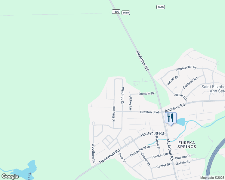 map of restaurants, bars, coffee shops, grocery stores, and more near 6844 Winthrop Drive in Fayetteville
