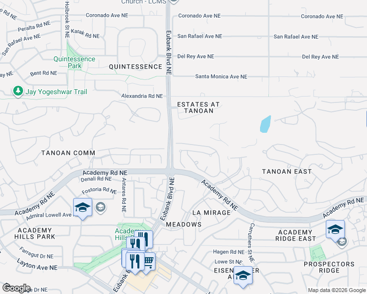 map of restaurants, bars, coffee shops, grocery stores, and more near 10429 Royal Birkdale Northeast in Albuquerque