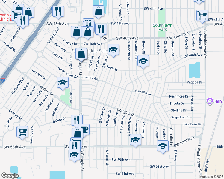 map of restaurants, bars, coffee shops, grocery stores, and more near 5005 South Milam Street in Amarillo
