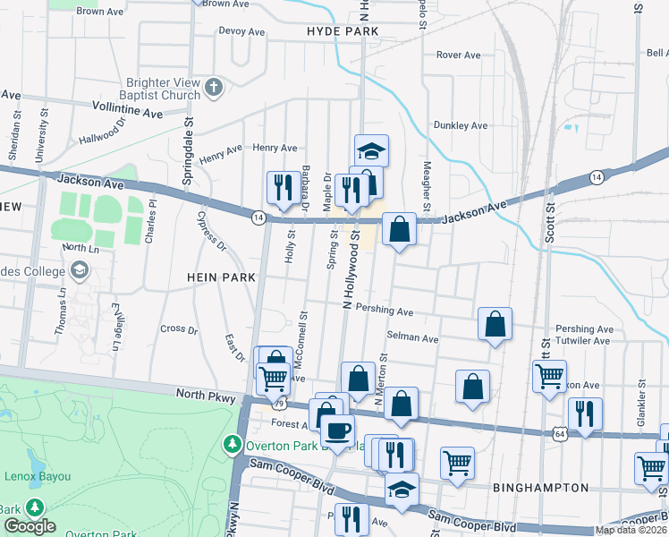 map of restaurants, bars, coffee shops, grocery stores, and more near 727 Spring Street in Memphis