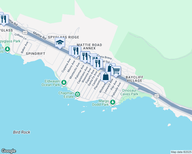 map of restaurants, bars, coffee shops, grocery stores, and more near 150 Castaic Avenue in Pismo Beach