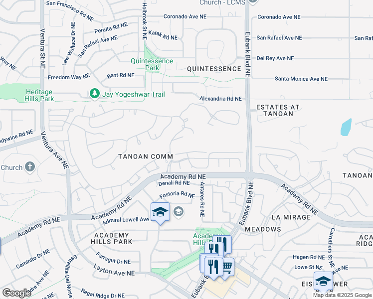 map of restaurants, bars, coffee shops, grocery stores, and more near 9916 Barrinson Northeast in Albuquerque