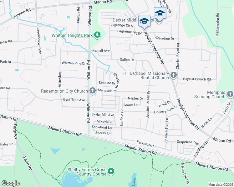 map of restaurants, bars, coffee shops, grocery stores, and more near 6900 Wrigley Drive in Shelby County