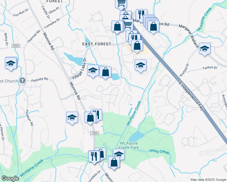 map of restaurants, bars, coffee shops, grocery stores, and more near in Charlotte