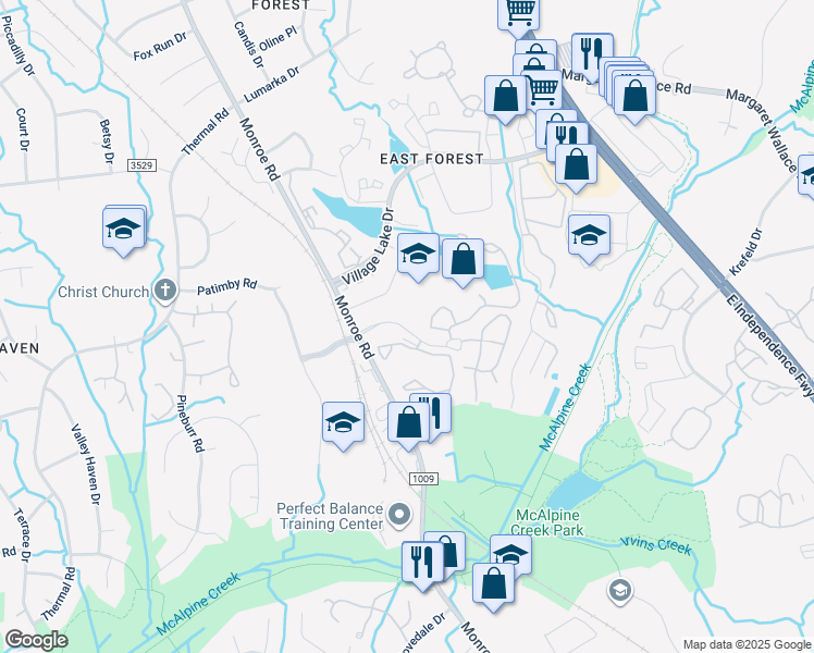 map of restaurants, bars, coffee shops, grocery stores, and more near 1700 Charleston Place Lane in Charlotte