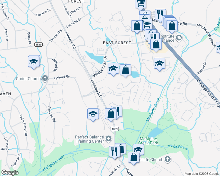map of restaurants, bars, coffee shops, grocery stores, and more near 1700 Charleston Place Lane in Charlotte