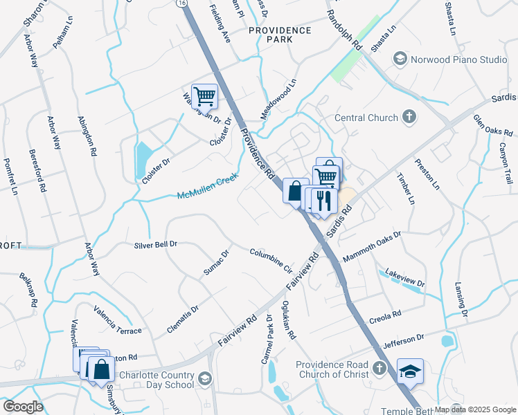 map of restaurants, bars, coffee shops, grocery stores, and more near 4114 Providence Road in Charlotte