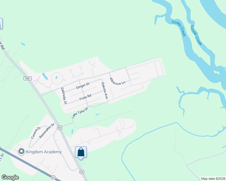 map of restaurants, bars, coffee shops, grocery stores, and more near Alonza French Ave in New Bern