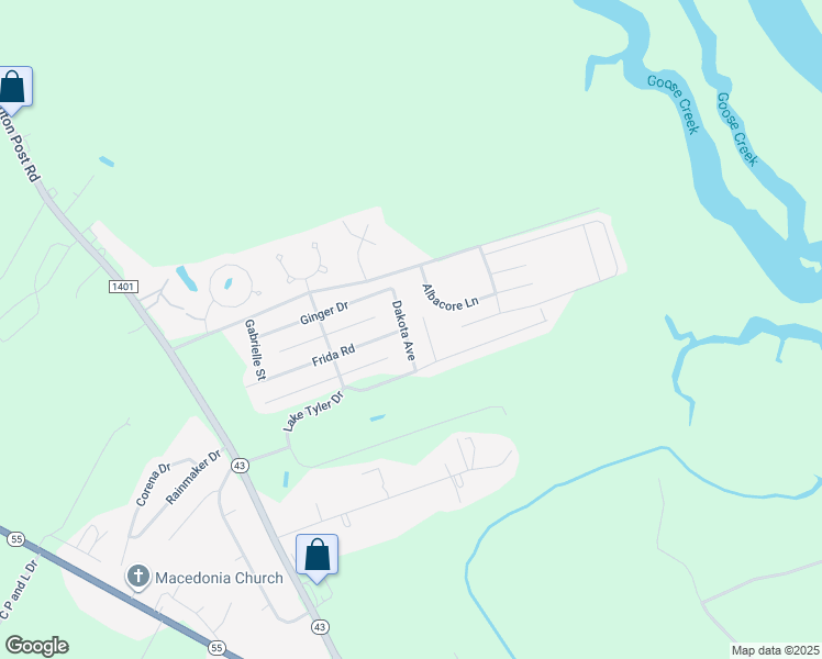 map of restaurants, bars, coffee shops, grocery stores, and more near Alonza French Ave in New Bern