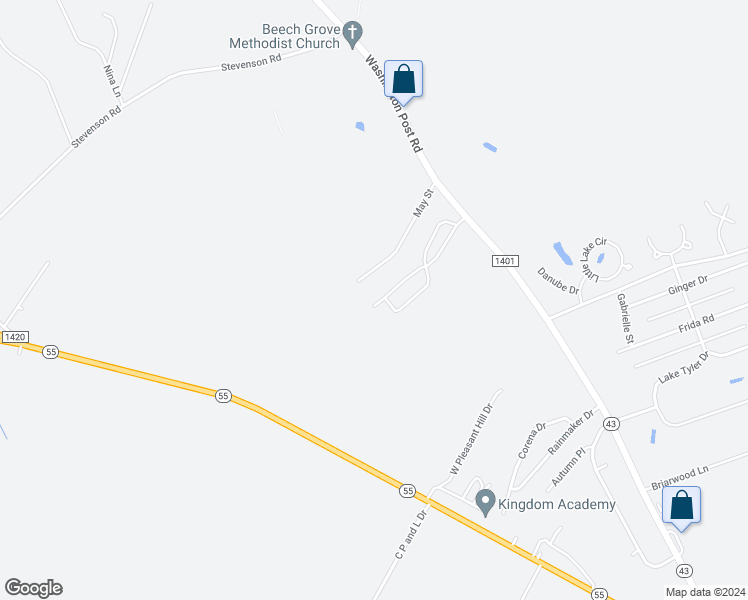 map of restaurants, bars, coffee shops, grocery stores, and more near 855 Washington Post Road in New Bern