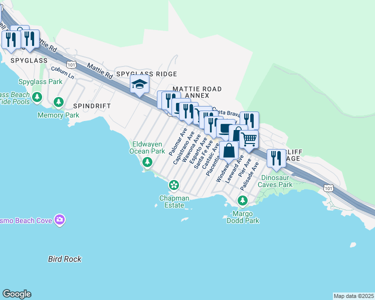 map of restaurants, bars, coffee shops, grocery stores, and more near 226 Wawona Avenue in Pismo Beach