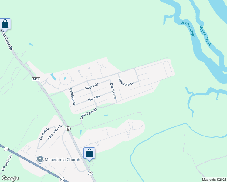 map of restaurants, bars, coffee shops, grocery stores, and more near Dakota Avenue in New Bern