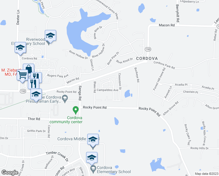 map of restaurants, bars, coffee shops, grocery stores, and more near 8874 Campaldino Avenue in Memphis