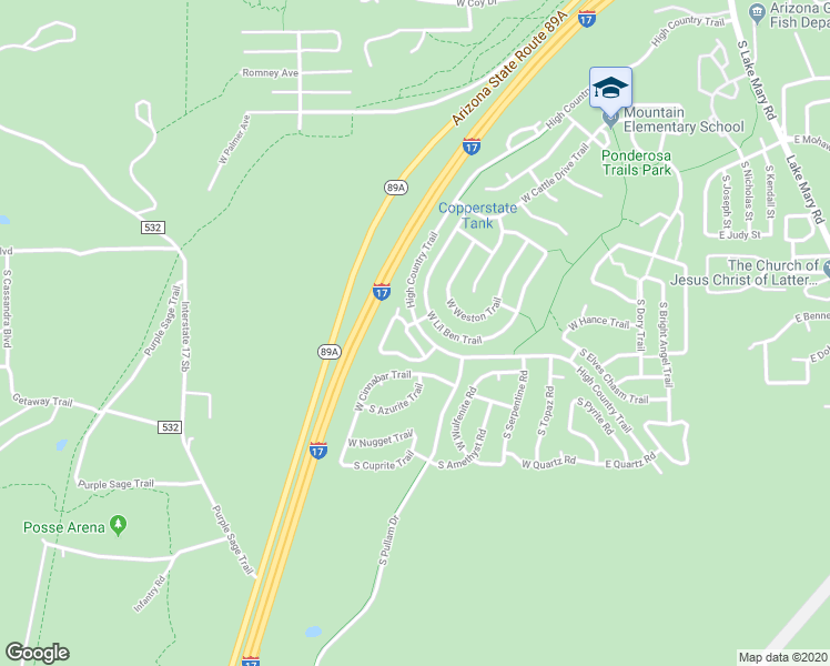 map of restaurants, bars, coffee shops, grocery stores, and more near 1105 West Overland Pass Drive in Flagstaff