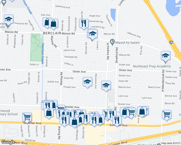 map of restaurants, bars, coffee shops, grocery stores, and more near 4511 Given Avenue in Memphis