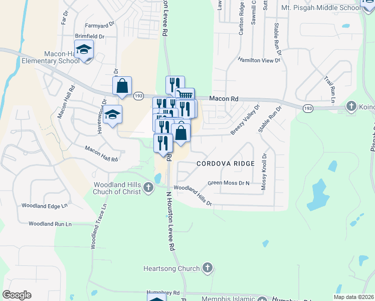 map of restaurants, bars, coffee shops, grocery stores, and more near 10078 Cross Valley Drive in Shelby County