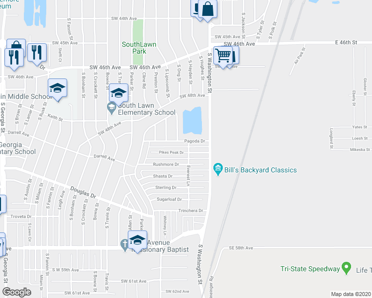 map of restaurants, bars, coffee shops, grocery stores, and more near 1100 Pikes Peak Drive in Amarillo