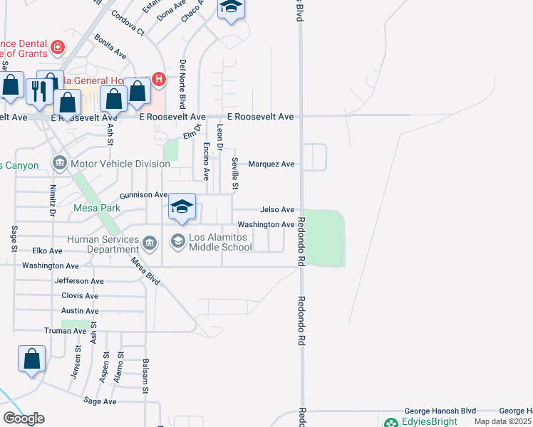 map of restaurants, bars, coffee shops, grocery stores, and more near 1253 Jelso Avenue in Grants
