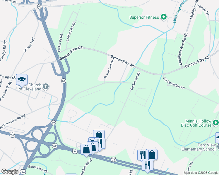 map of restaurants, bars, coffee shops, grocery stores, and more near 1222 Old Powerline Road Northeast in Cleveland