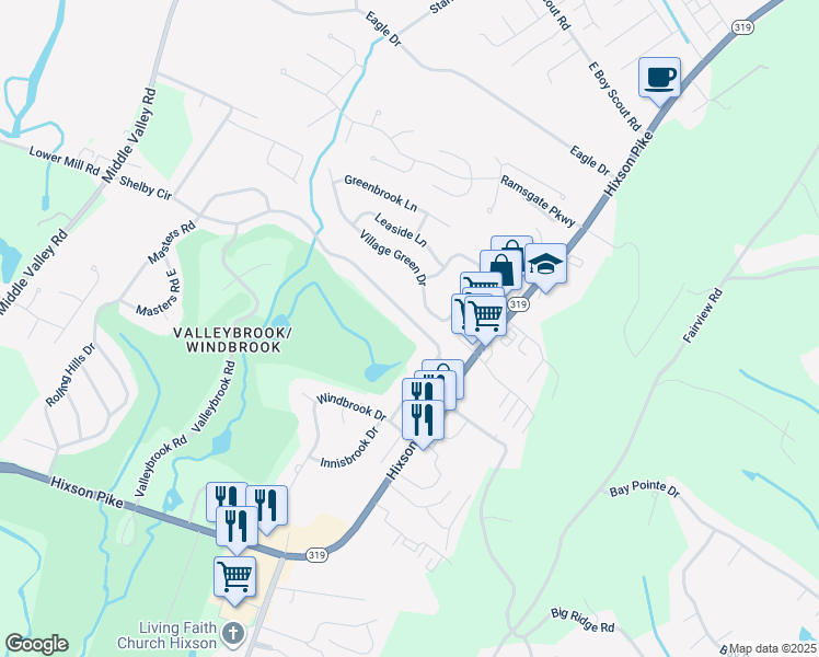 map of restaurants, bars, coffee shops, grocery stores, and more near 440 Valleybrook Road in Chattanooga