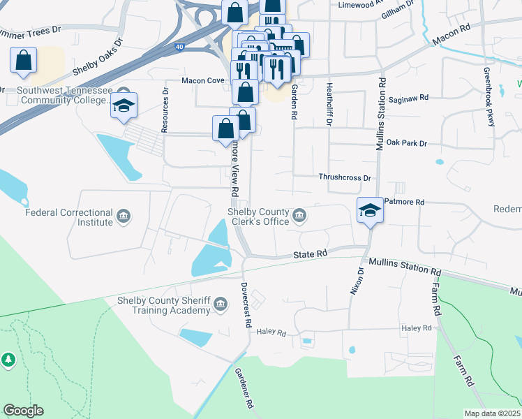 map of restaurants, bars, coffee shops, grocery stores, and more near 6181 Garden Cove in Memphis