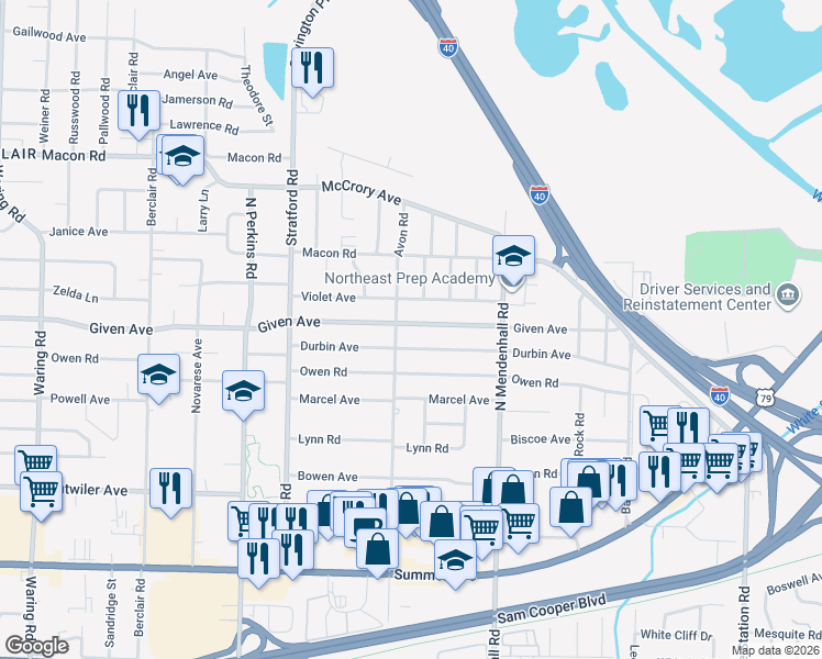 map of restaurants, bars, coffee shops, grocery stores, and more near 4786 Given Avenue in Memphis