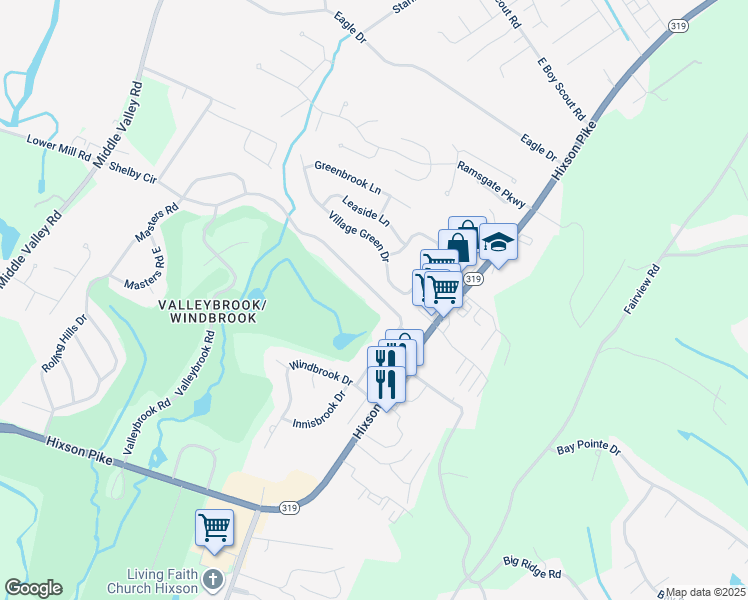 map of restaurants, bars, coffee shops, grocery stores, and more near 440 Valleybrook Road in Chattanooga