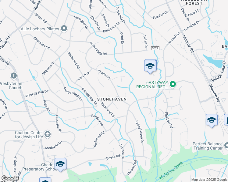 map of restaurants, bars, coffee shops, grocery stores, and more near 725 Charter Place in Charlotte