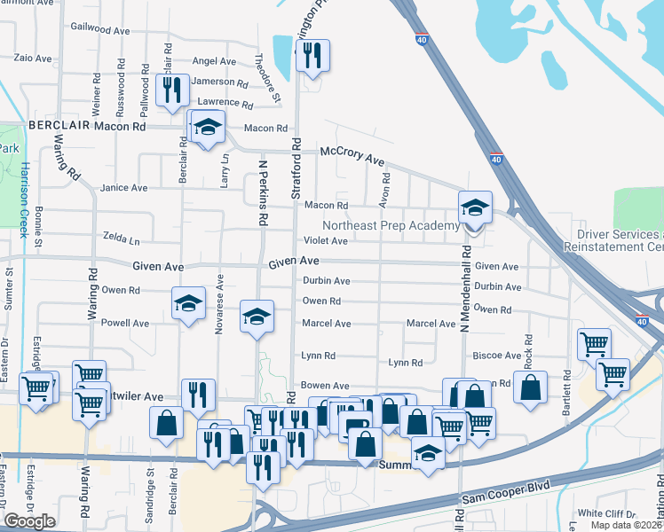 map of restaurants, bars, coffee shops, grocery stores, and more near 4708 Given Avenue in Memphis