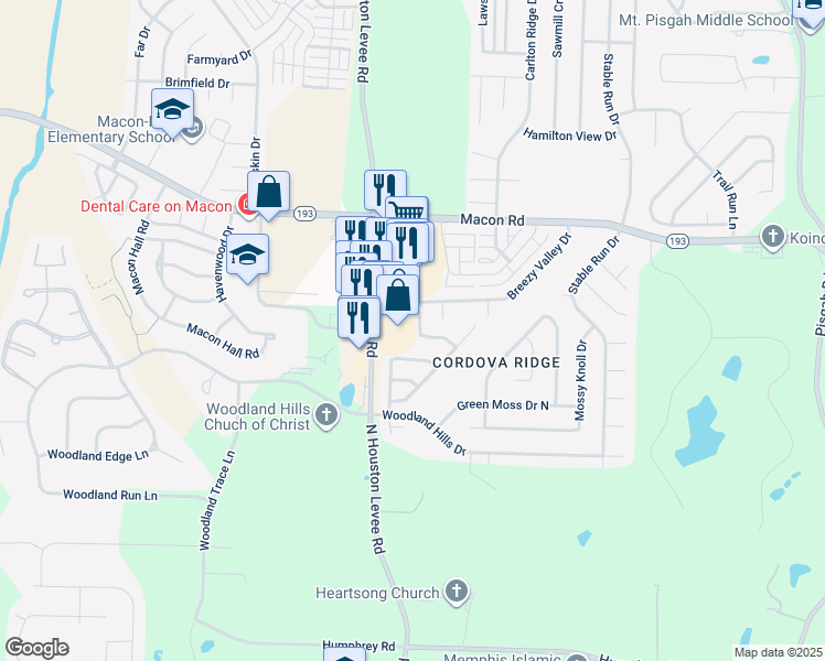 map of restaurants, bars, coffee shops, grocery stores, and more near 10078 Cross Valley Drive in Shelby County