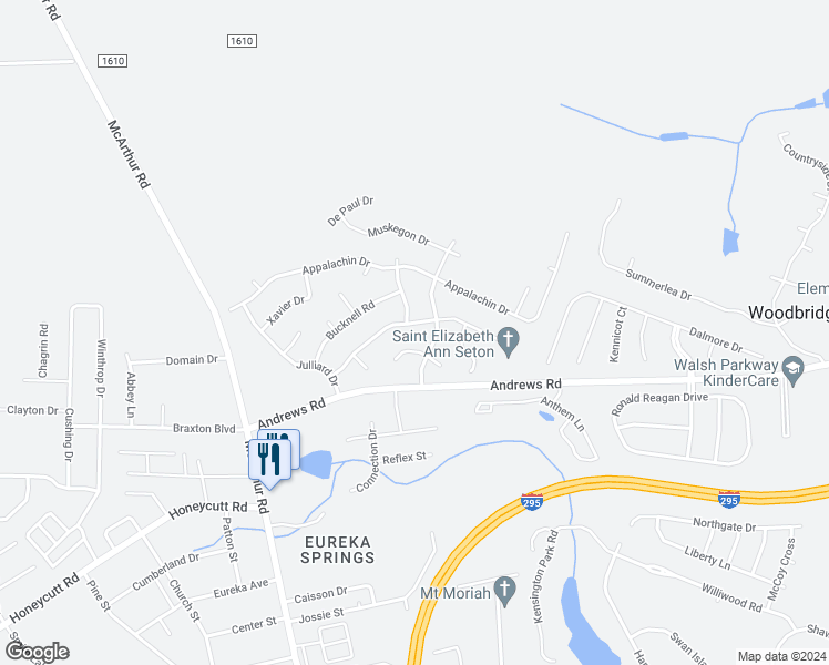 map of restaurants, bars, coffee shops, grocery stores, and more near 907 Carnegie Drive in Fayetteville